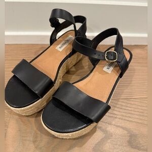 Steve Madden Black Leather Espadrille Sandals